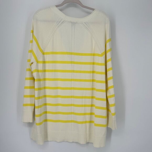 Talbots Striped Button Front Cardigan Knit Sweater Yellow & Ivory Size 3X - Picture 2 of 6